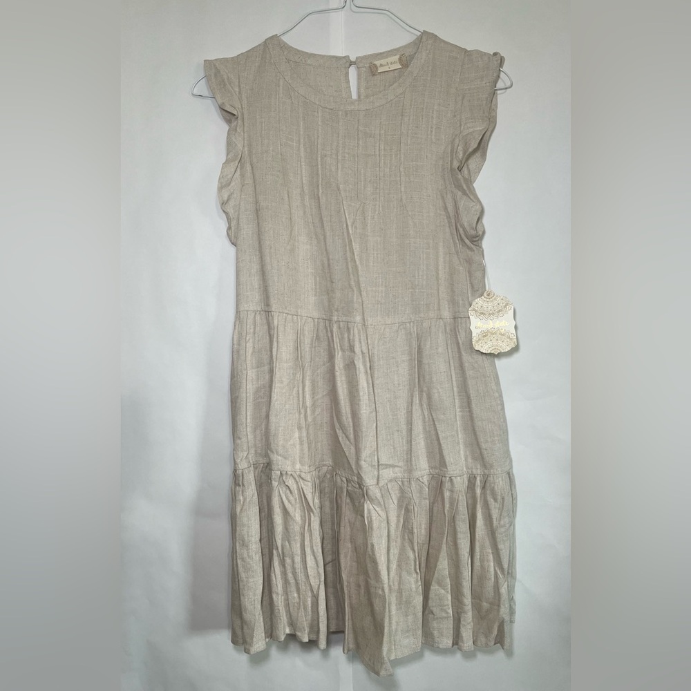 Altar'd State Beige Tiered Ruffle Sleeved Mini Dress Women’s Size Small NWT!
